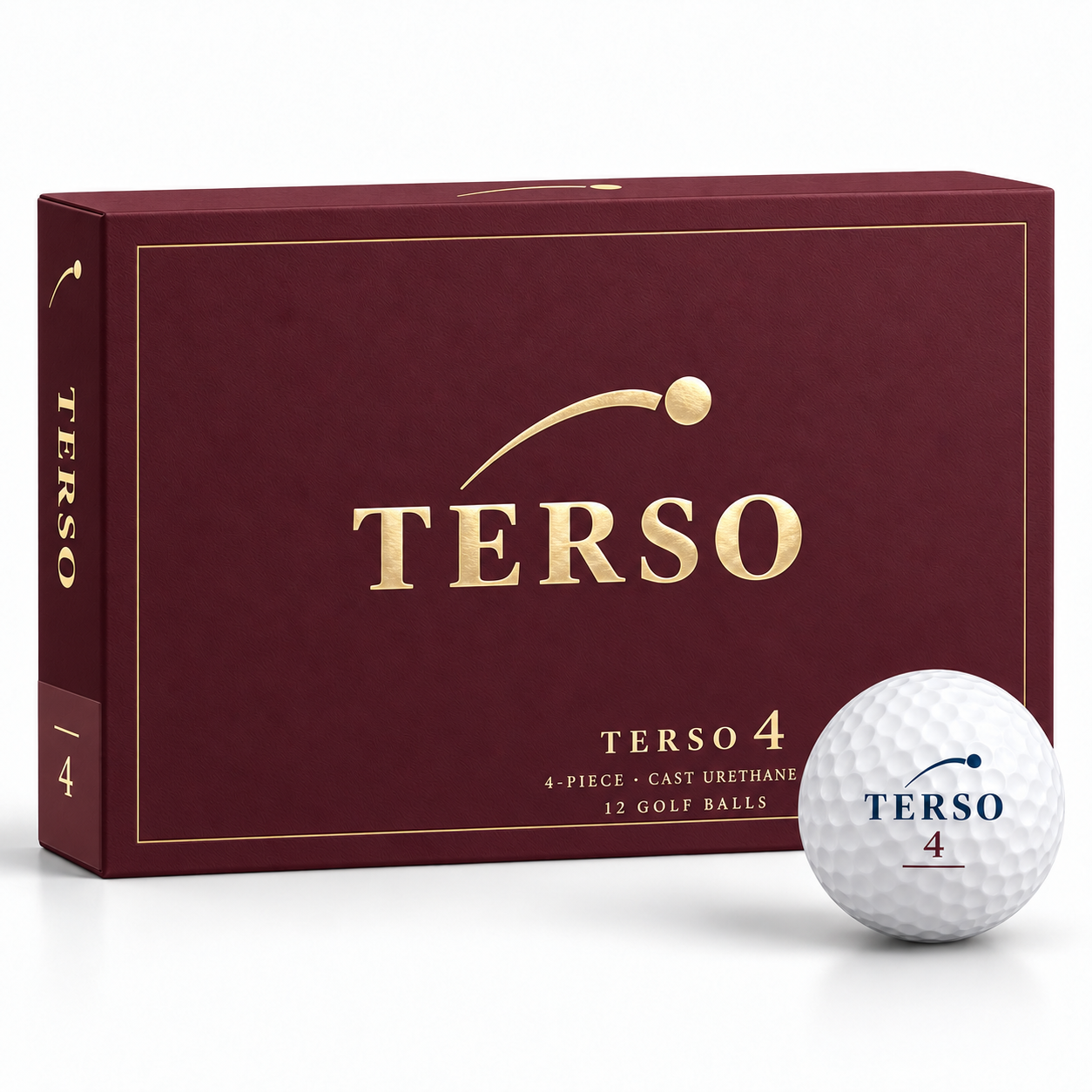 TERSO 4: bordeauxfarbene 12er-Packung mit goldener Prägung und weissem Ball